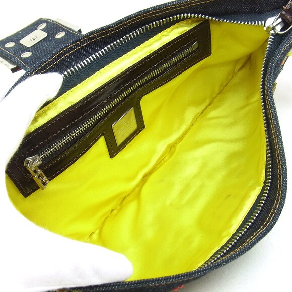 Authentic FENDI Mamma Denim Mini Baguette Floral Beaded Shoulder Bag Purse FF - Picture 6 of 7